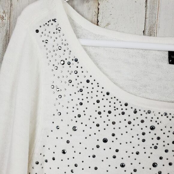 Worthington Embellished Scoop Neck Sweater White Size LP - Picture 5 of 11